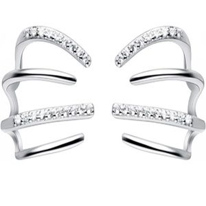 #81 - Needle Claw Earrings Cuff Silver Ear Stud Zirconia Minimalist Ear Clip